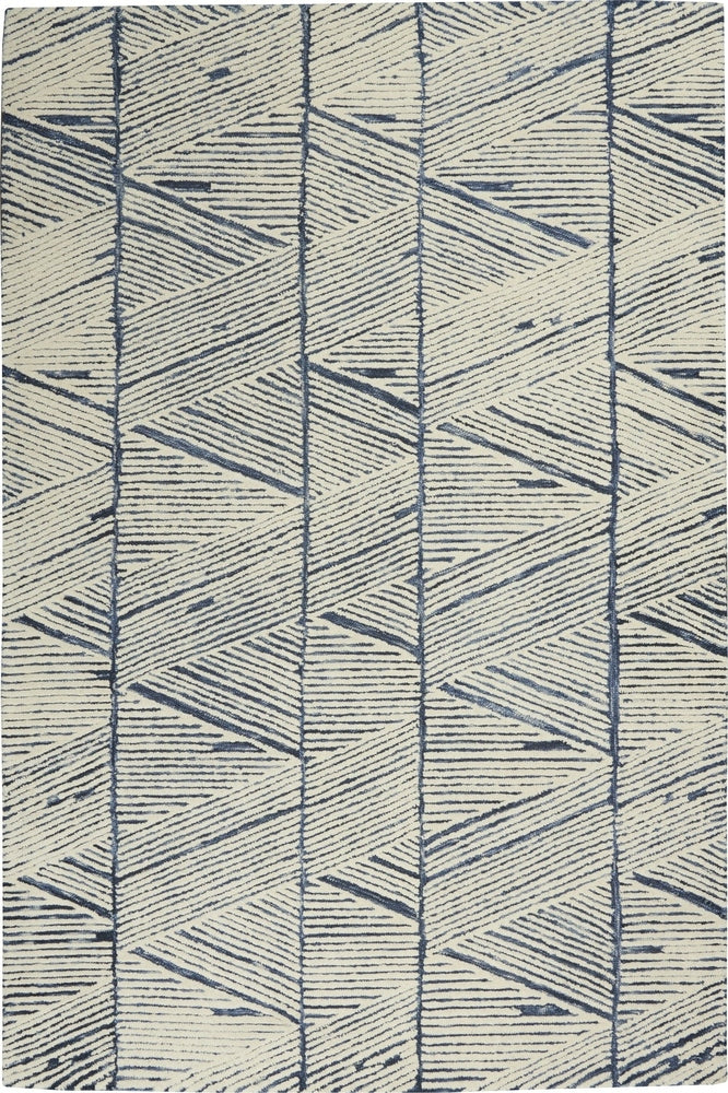 NAVY BLUE AND WHITE GEOMETRIC HAND TUFTED RUG