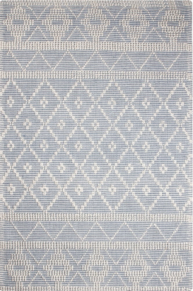 IVORY AND BLUE KILIM HAND WOVEN DHURRIE