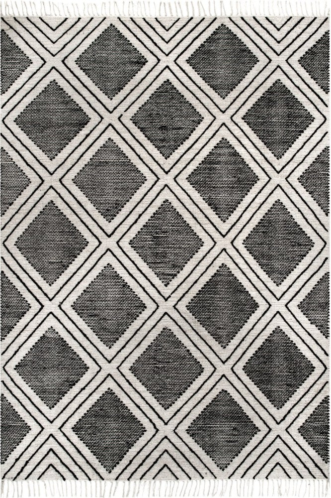 IVORY AND BLACK KILIM HAND WOVEN DHURRIE