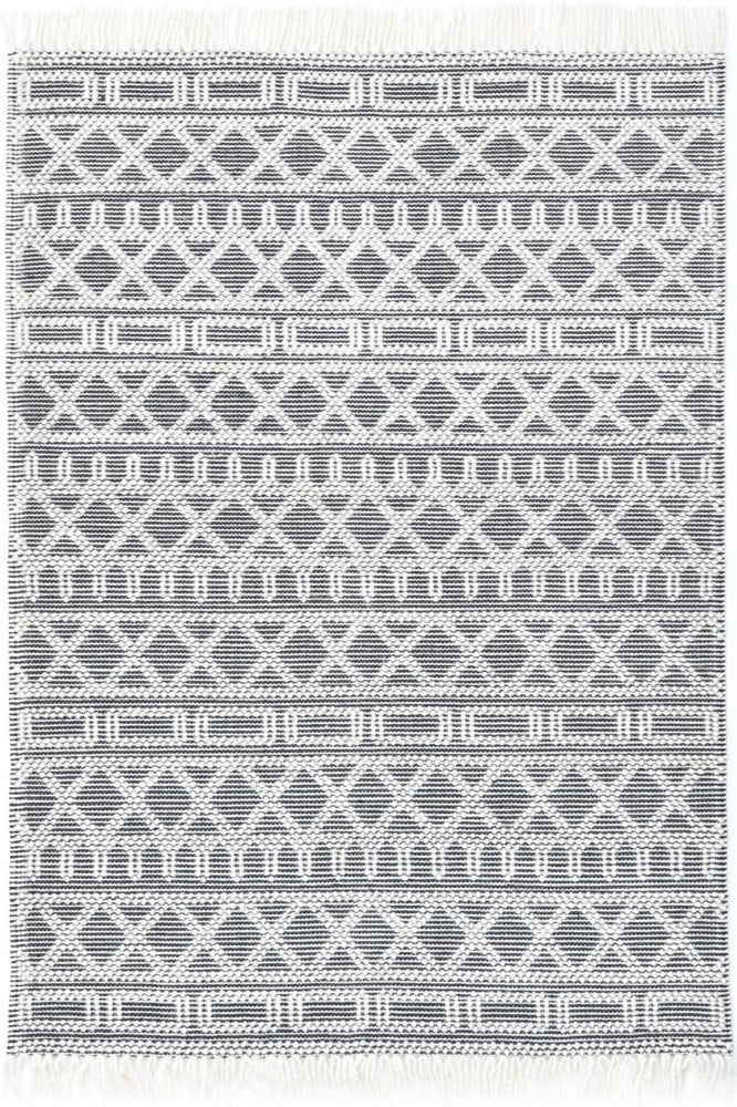 IVORY AND BLACK KILIM HAND WOVEN DHURRIE