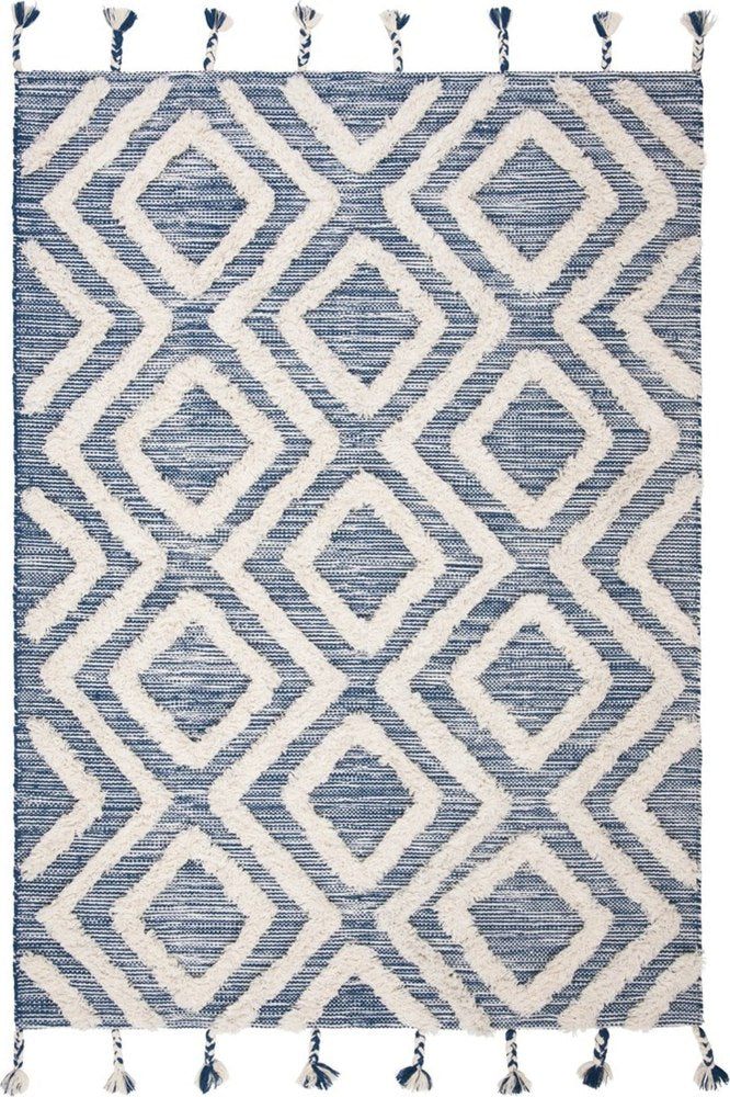 IVORY AND BLUE KILIM HAND WOVEN DHURRIE