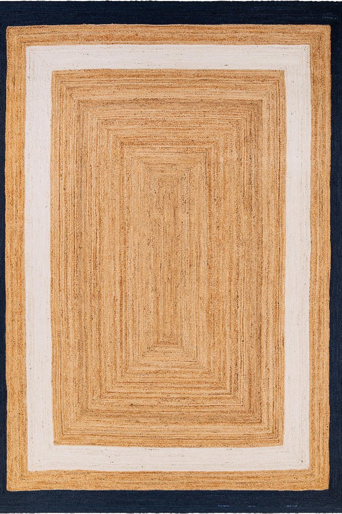 IVORY BLUE STRIPED HAND WOVEN JUTE RUG