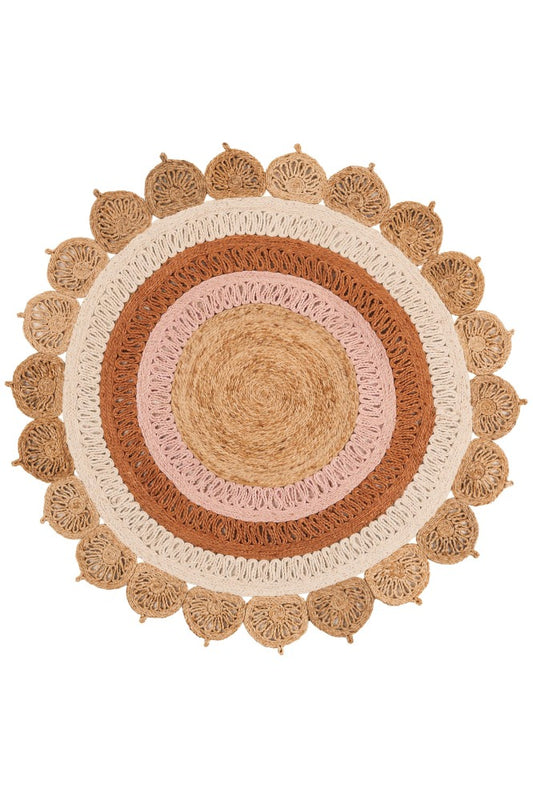 NATURAL PINK STRIPED HAND WOVEN ROUND JUTE RUG