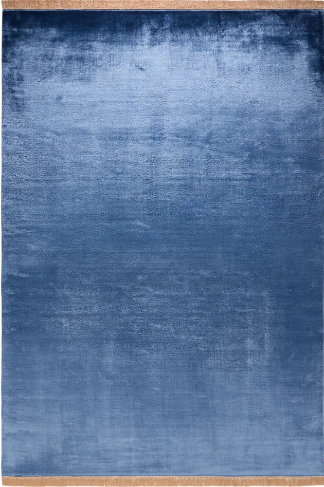 SOLID BLUE VISCOSE SILK HAND KNOTTED RUG