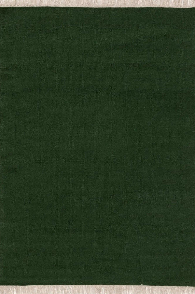 SOLID GREEN HAND WOVEN WOOL DHURRIE