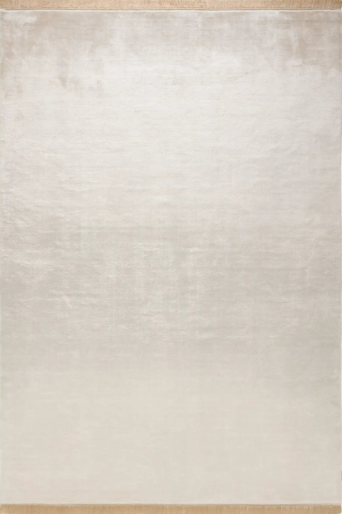 SOLID IVORY VISCOSE SILK HAND KNOTTED RUG
