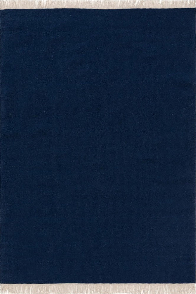 SOLID NAVY BLUE HAND WOVEN WOOL DHURRIE
