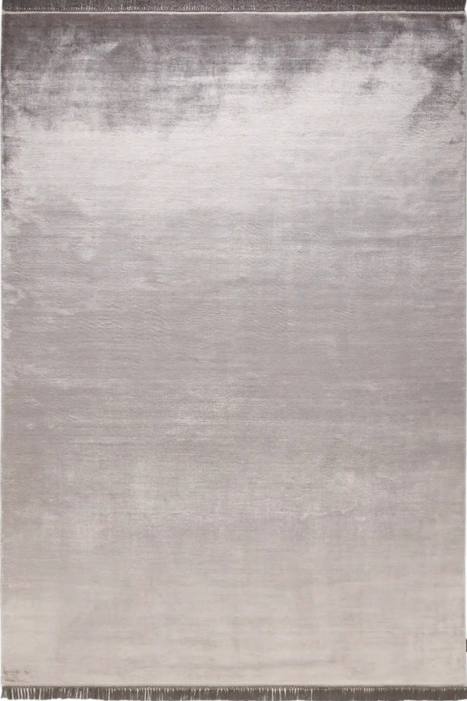 SOLID SILVER GREY VISCOSE SILK HAND KNOTTED RUG