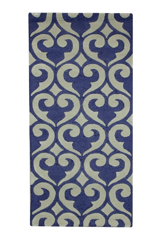 BLUE TEAL DAMASK TRADITIONAL HAND TUFTED CARPET
