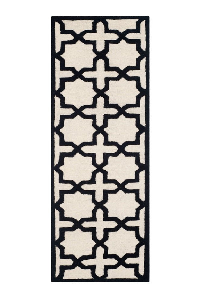 BLACK AND WHITE GEOMETRIC HAND TUFTED RUNNER CARPET