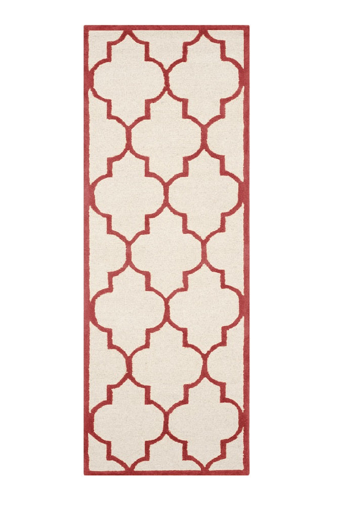 RED AND IVORY MOROCCAN HAND TUFTED RUNNER CARPET