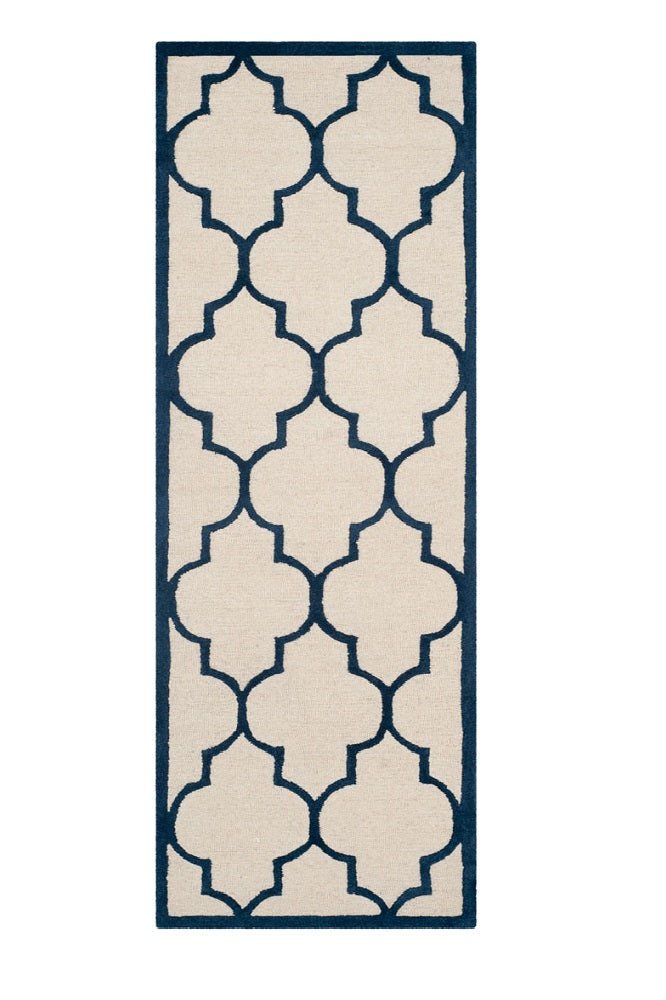 BLUE AND IVORY MOROCCAN HAND TUFTED RUNNER CARPET