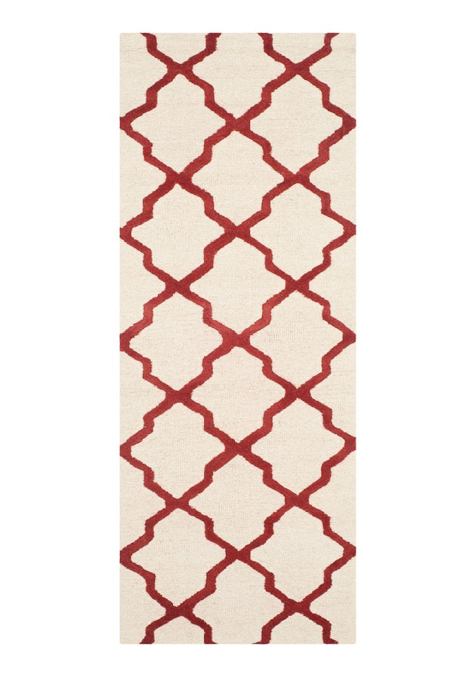 RED AND IVORY MOROCCAN HAND TUFTED RUNNER CARPET
