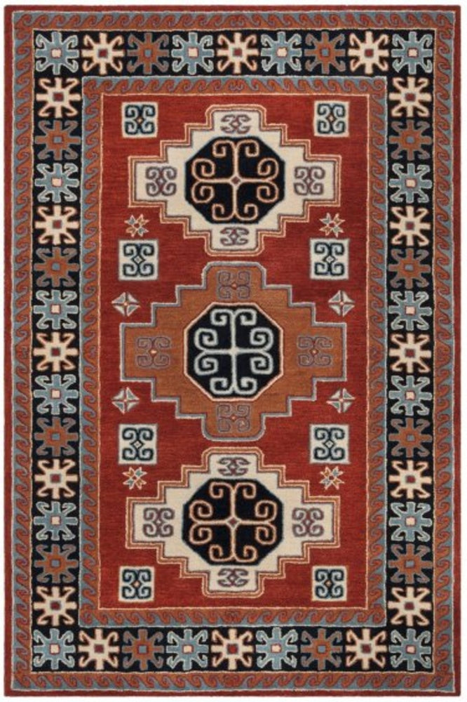 RUST MULTICOLOR TRADITIONAL AZTEC HAND TUFTED RUG