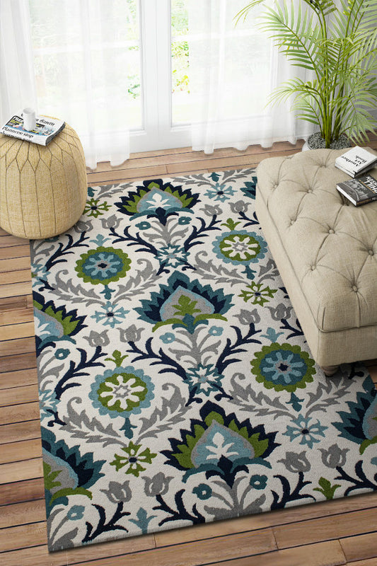 GREEN SUZANI HAND TUFTED CARPET by Imperial Knots - Image 1