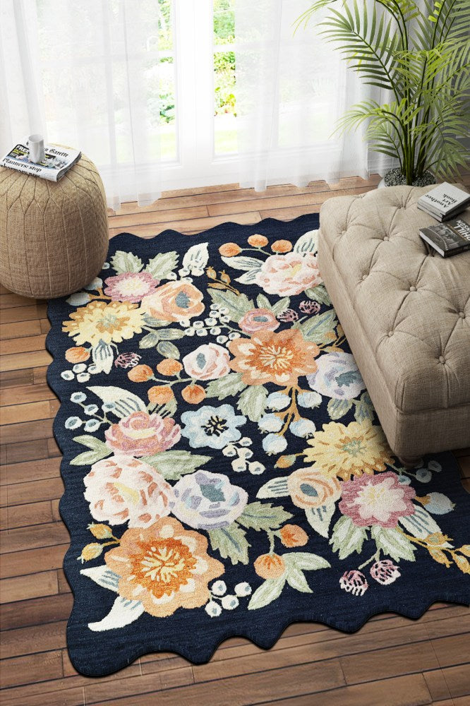 BLUE MULTICOLOR FLORAL HAND TUFTED CARPET