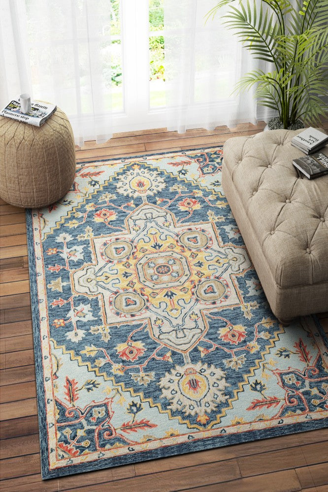 BLUE MULTICOLOR TRADITIONAL HAND TUFTED CARPET