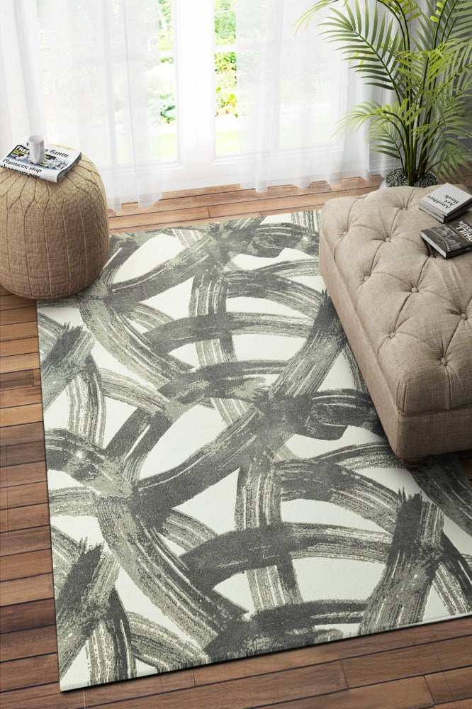 IVORY CHARCOAL GEOMETRIC HAND TUFTED CARPET