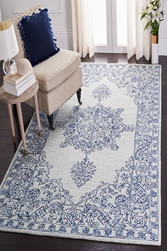 BLUE AND GREY PERSIAN HAND TUFTED CARPET by Imperial Knots - Image 2