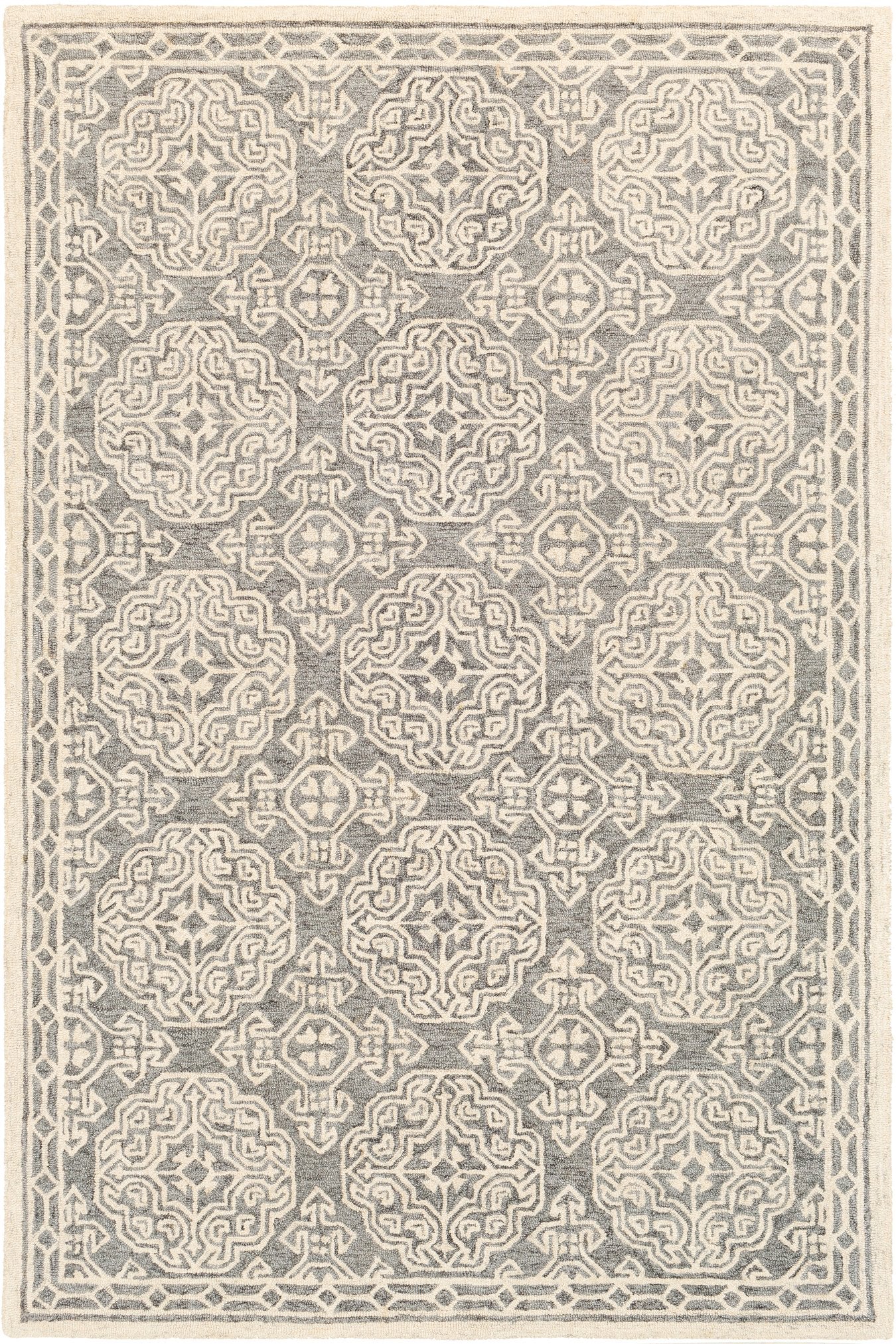 IVORY AND GREY TRADITIONAL HAND TUFTED CARPET