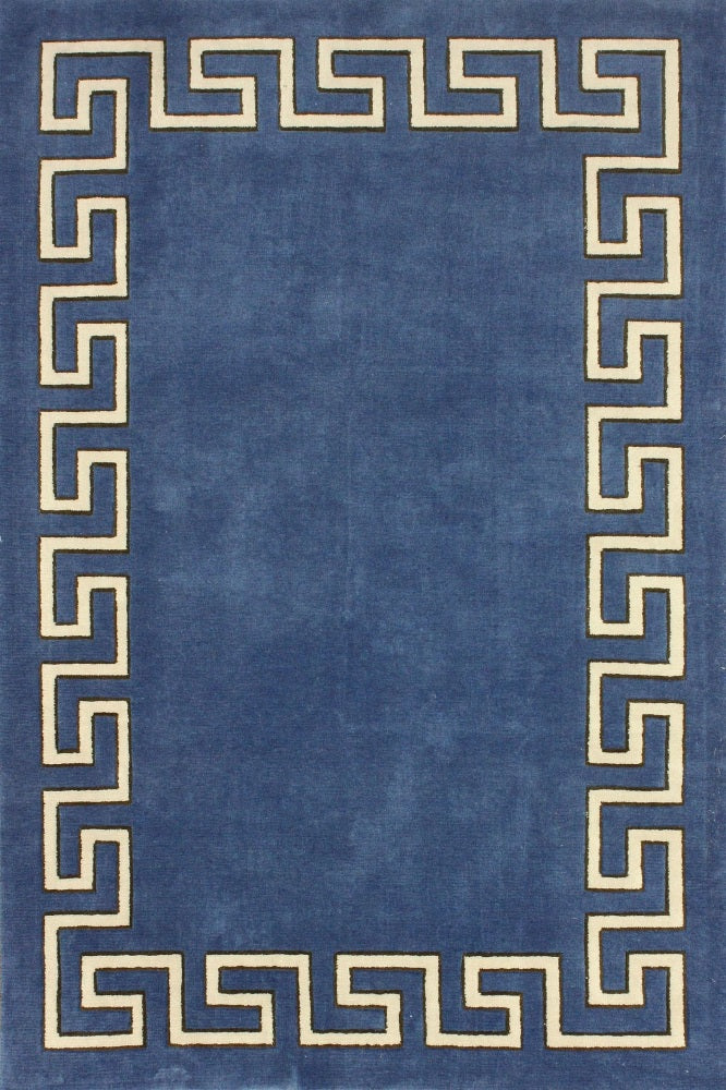 BLUE GREEK KEY HAND TUFTED CARPET
