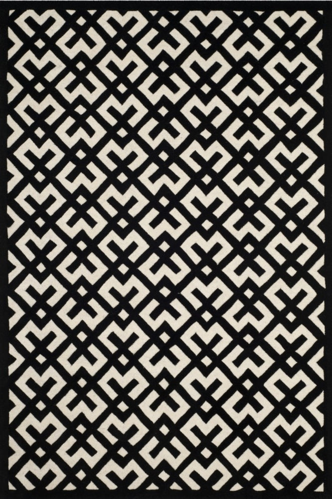 BLACK AND IVORY GEOMETRIC HAND TUFTED CARPET