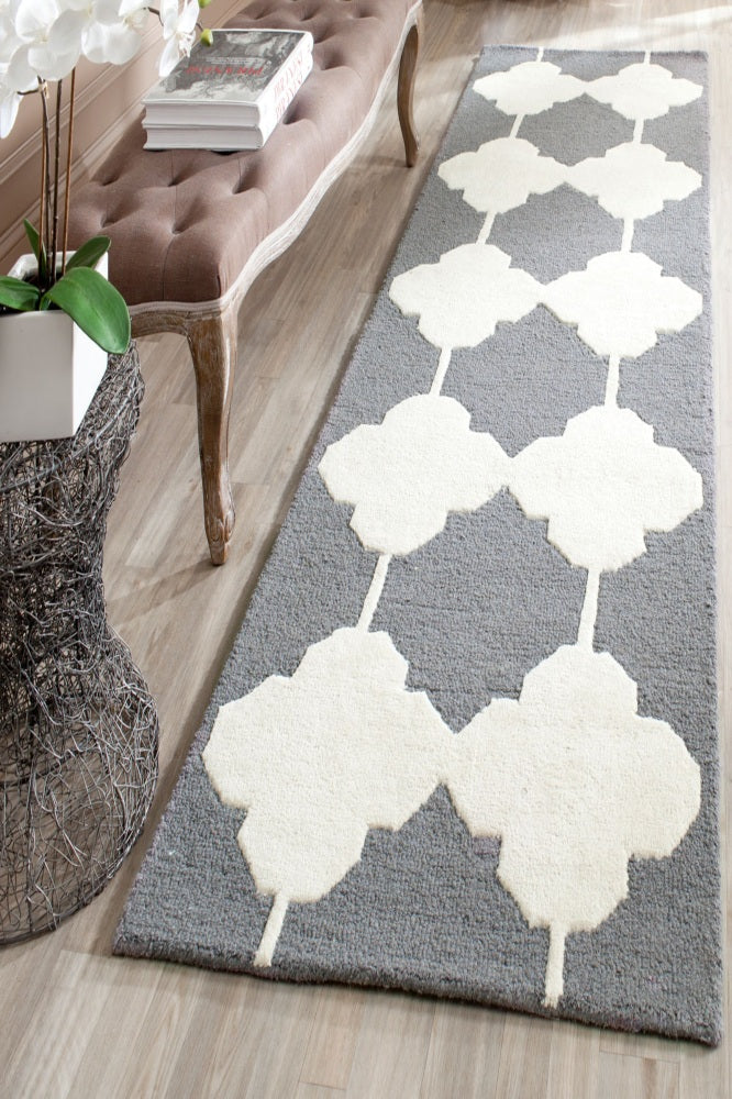 GREY IVORY MOROCCAN HAND TUFTED RUNNER CARPET