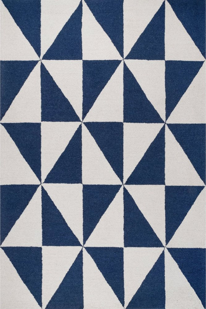 BLUE AND IVORY GEOMETRIC HAND TUFTED CARPET