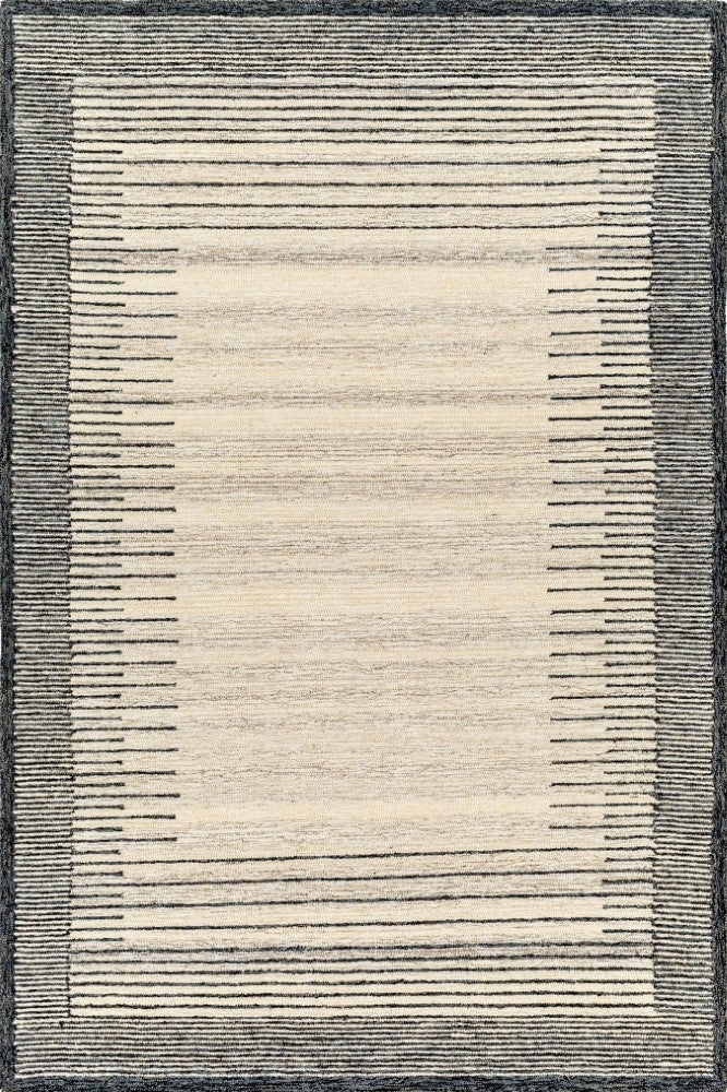 BLACK AND IVORY STRIPED HAND TUFTED RUG