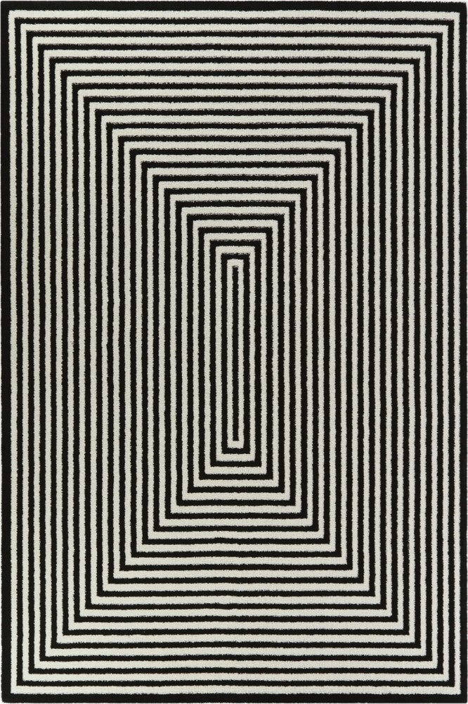 BLACK AND IVORY GEOMETRIC HAND TUFTED CARPET