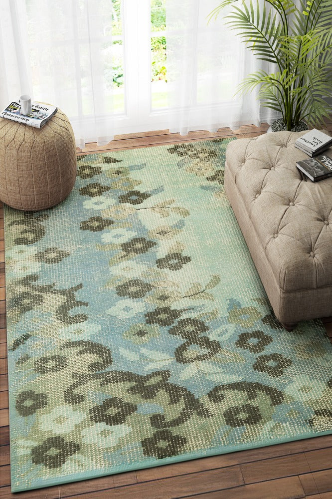 BLUE FLORAL HAND KNOTTED RUG