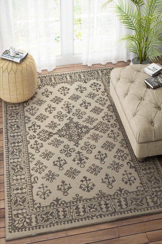 IMPERIAL KNOTS GREY PERSIAN TRADITIONAL HAND TUFTED CARPET ROOM