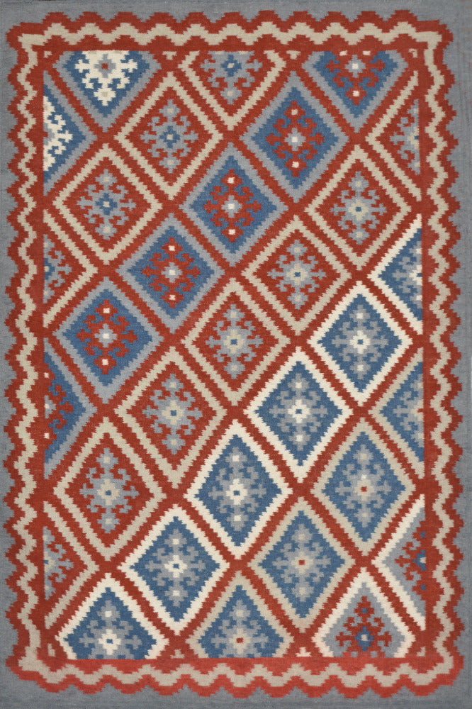 GREY RED AZTEC HAND WOVEN KILIM DHURRIE
