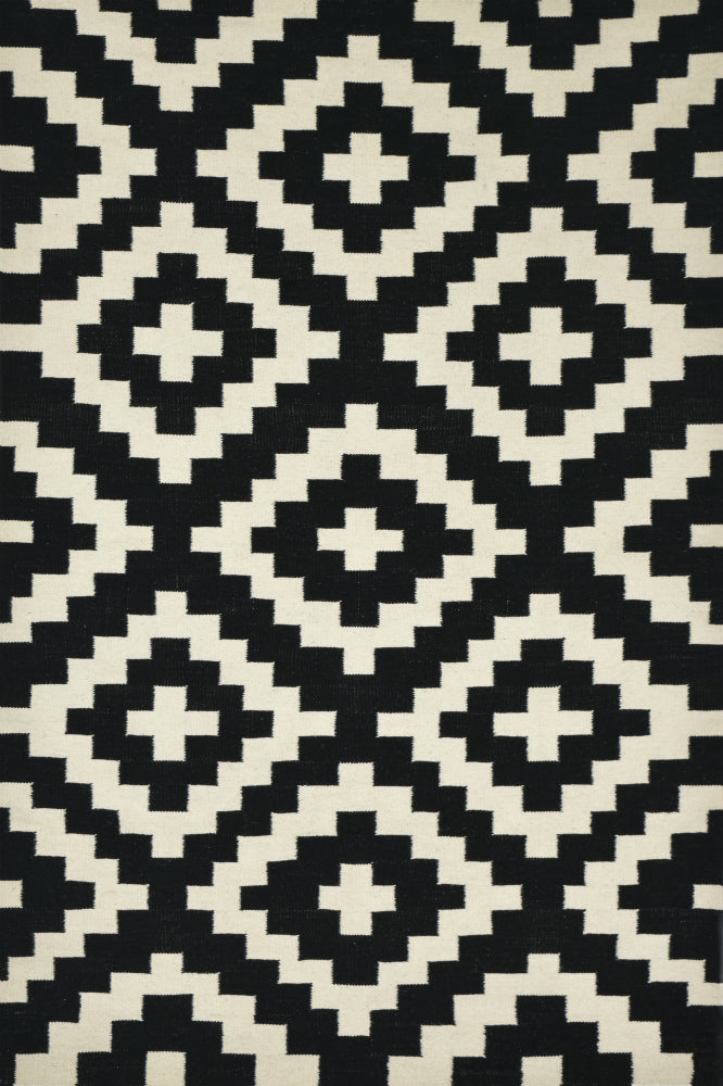 MONOCROME AZTEC HAND WOVEN KILIM DHURRIE
