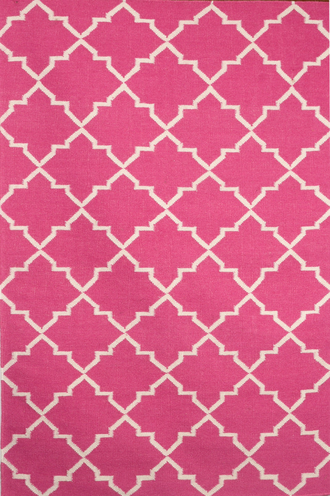PINK AND IVORY MOROCCAN HAND WOVEN DHURRIE