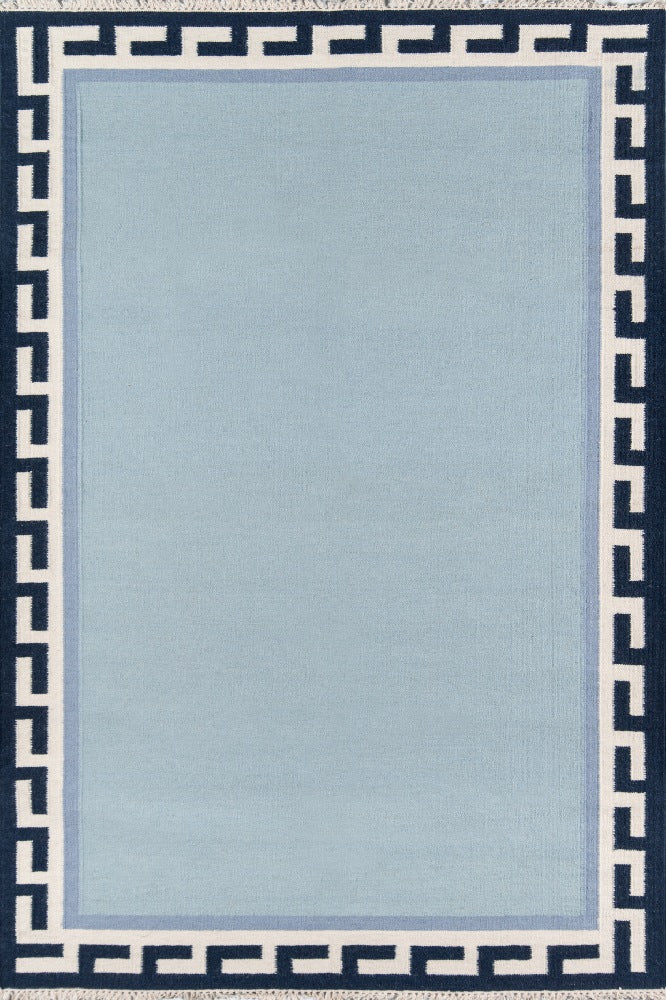 IVORY AND BLUE KILIM HAND WOVEN DHURRIE