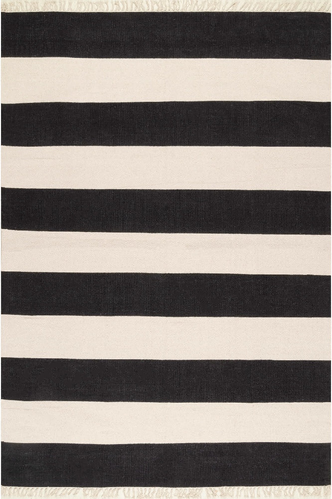 CHARCOAL AND IVORY STRIPES HAND WOVEN DHURRIE