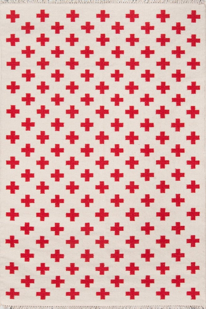 RED IVORY GEOMETRIC HAND WOVEN DHURRIE