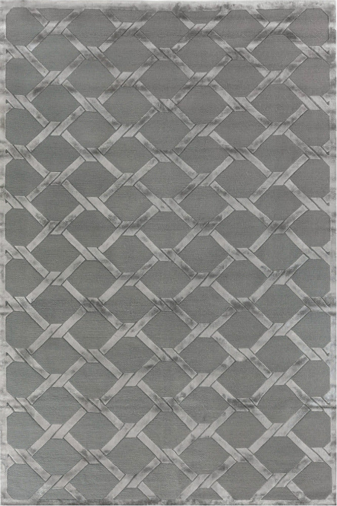 GREY GEOMETRIC HAND KNOTTED CARPET