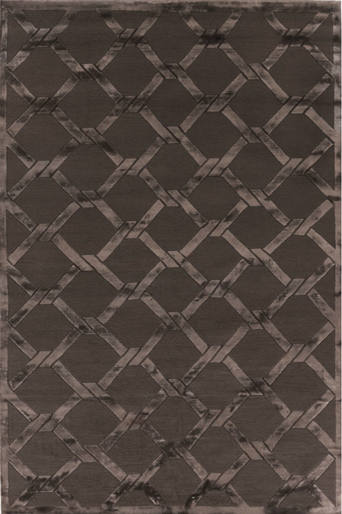 BROWN GEOMETRIC HAND KNOTTED CARPET