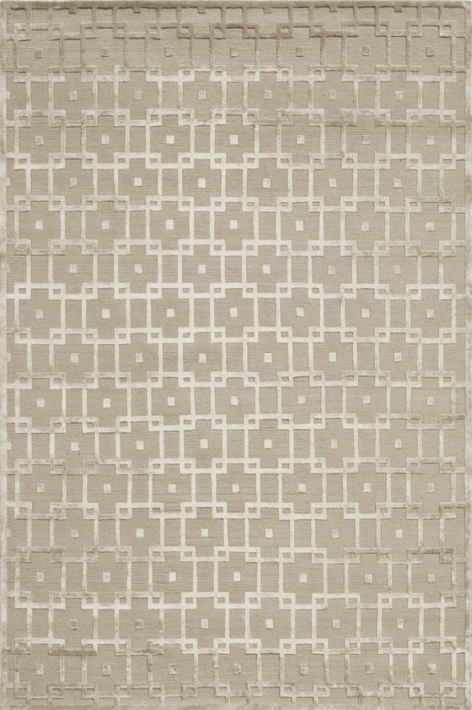BEIGE GEOMETRIC HAND KNOTTED CARPET