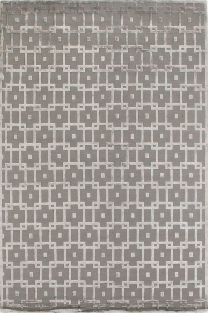 GREY GEOMETRIC HAND KNOTTED CARPET