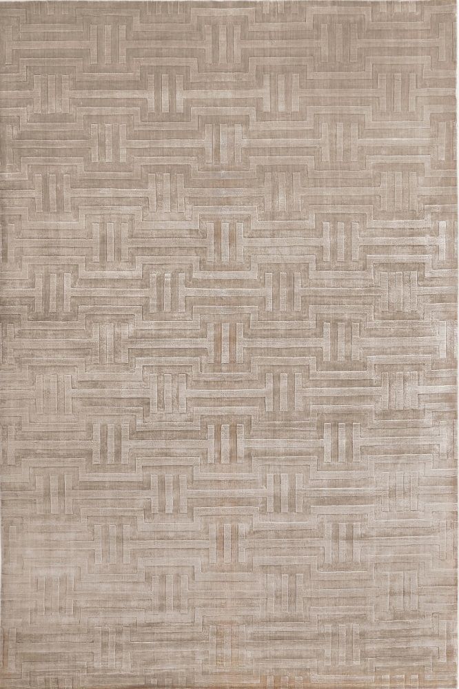 BEIGE GEOMETRIC HAND KNOTTED CARPET