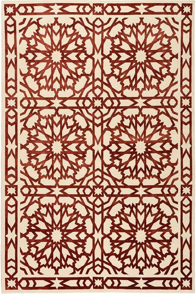 IVORY RED MODERN HAND KNOTTED CARPET