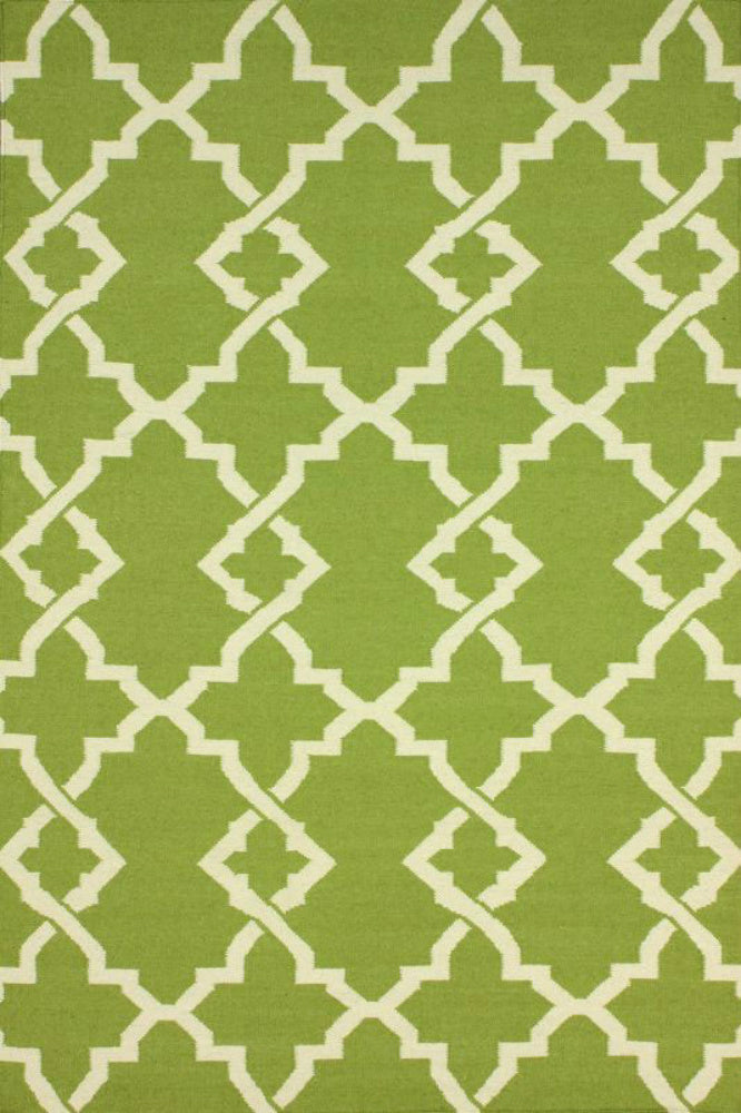 GREEN AND IVORY GEOMETRIC HAND WOVEN DHURRIE