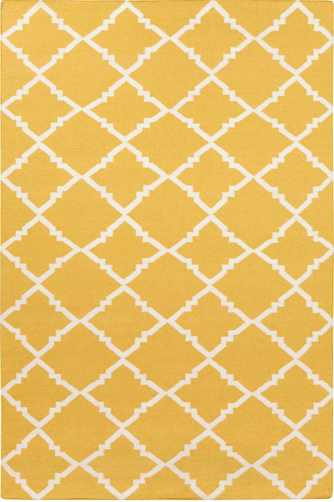 YELLOW AND WHITE MOROCCAN HAND WOVEN DHURRIE
