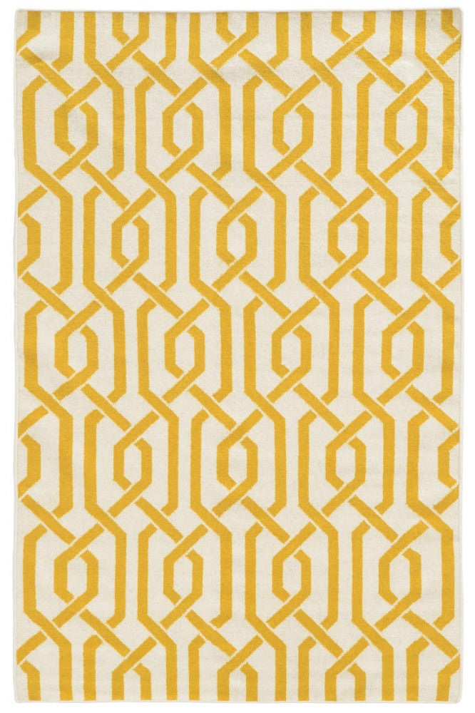 YELLOW AND IVORY GEOMETRIC HAND WOVEN DHURRIE