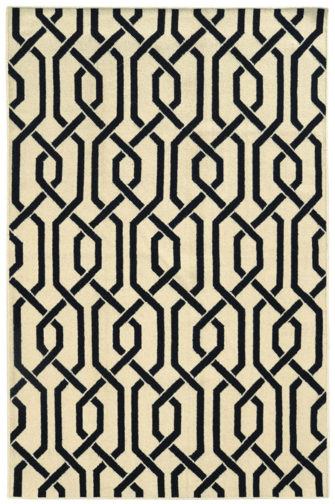 BLACK AND IVORY GEOMETRIC HAND WOVEN DHURRIE