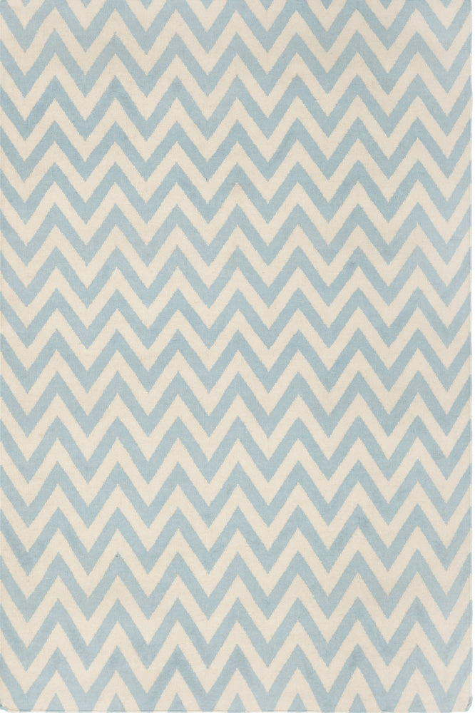 BLUE AND IVORY CHEVRON HAND WOVEN DHURRIE