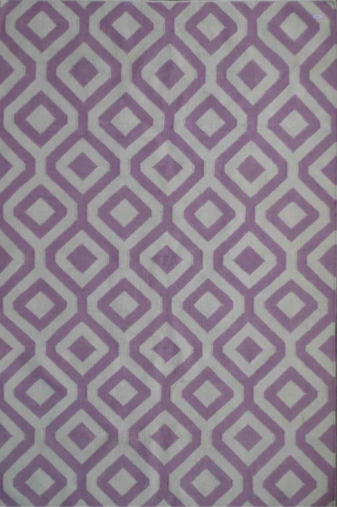 PURPLE AND IVORY GEOMETRIC HAND WOVEN DHURRIE